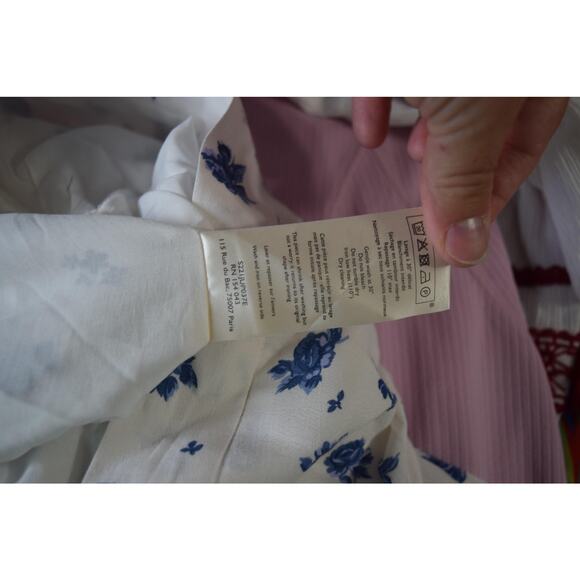 Sezane Tammie Skirt Womens 36 White Blue Floral Midi Boho Peasant Tiered - Picture 7 of 7